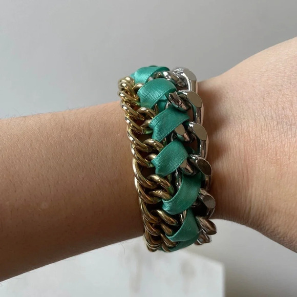 Rachel Leigh chain bracelet  with aqua‎ ribbon - Picture 5 of 6